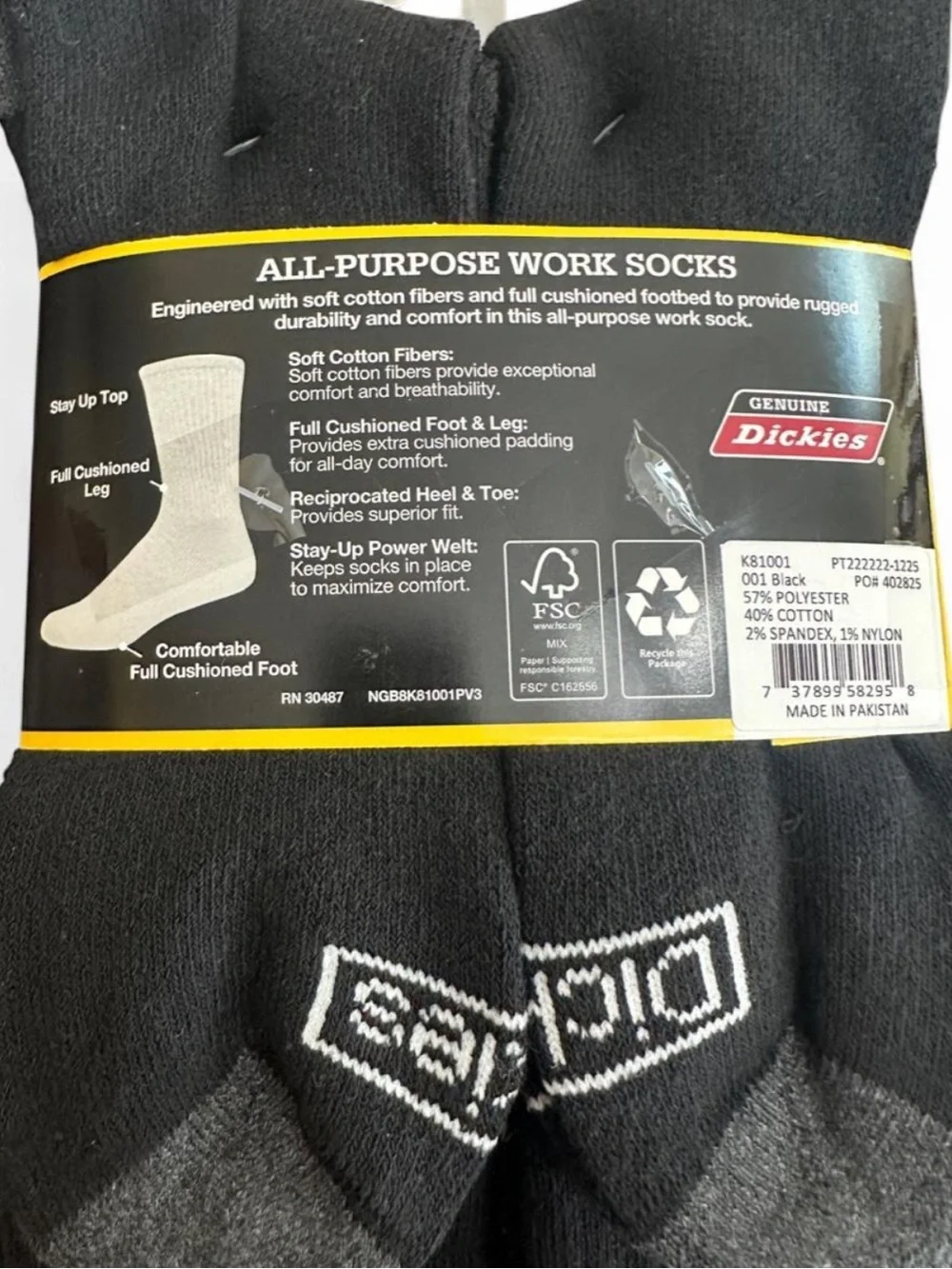 Dickies (8-Pack) Black Cushioned Crew Work Socks (NWT)